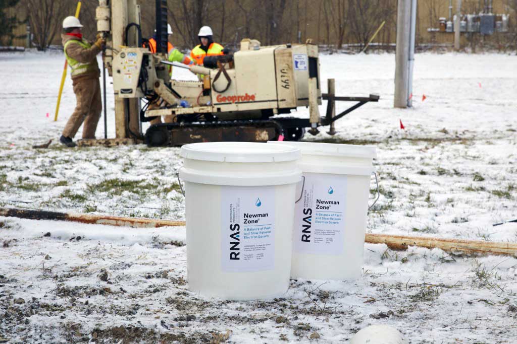 RNAS bioremediation products in pails onsite